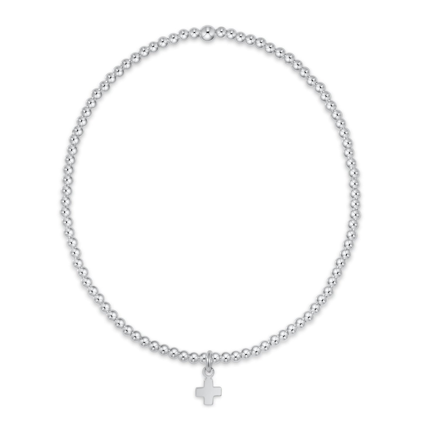 Classic Sterling 2mm Bracelet - Signature Cross Small Sterling Charm