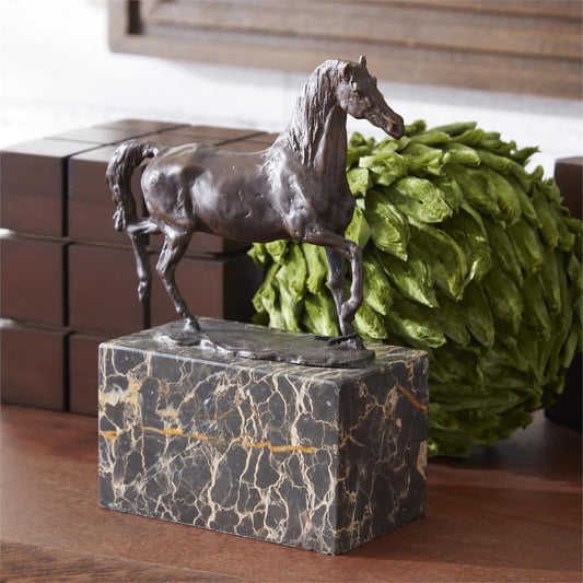 Bronze Horse Statue on Marble Block 7.75"