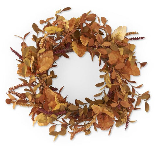 24 Inch Rust & Brown Eva & Silk Leaves Wreath w/Burgundy & Rust