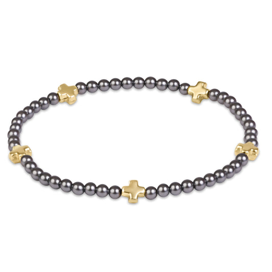 Signature Cross Small 3mm Pearl Dark Grey Bracelet - Gold