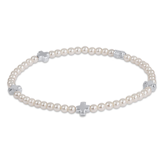 Signature Cross Small 3mm Pearl Bracelet - Sterling
