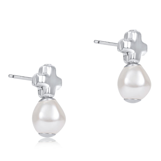 Signature Cross Sterling Studs - Classic Pearl