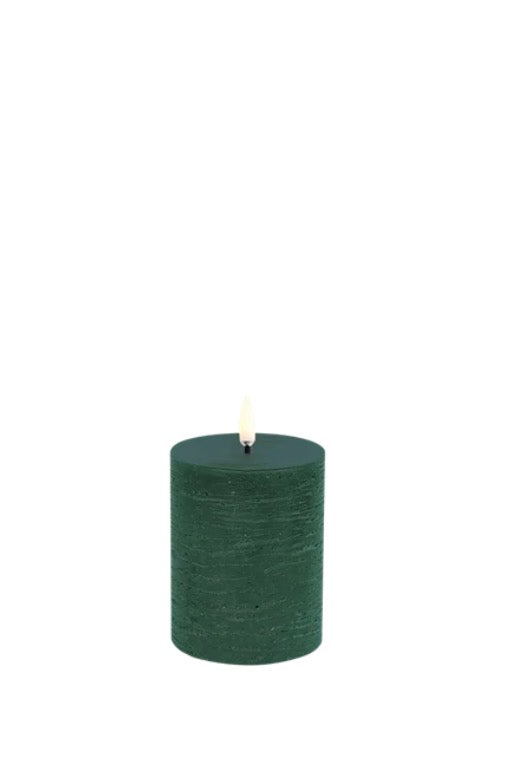 LED pillar candle, Pine green, Rustic, 3 x 4”