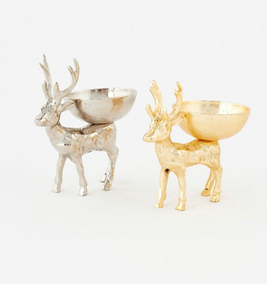 Reindeer Deer Bowl,2 Gold/Silver 6.5”