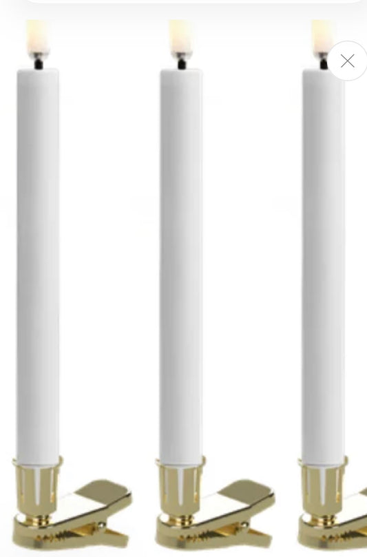 LED mini taper candle w. metal clips, White 6-pack