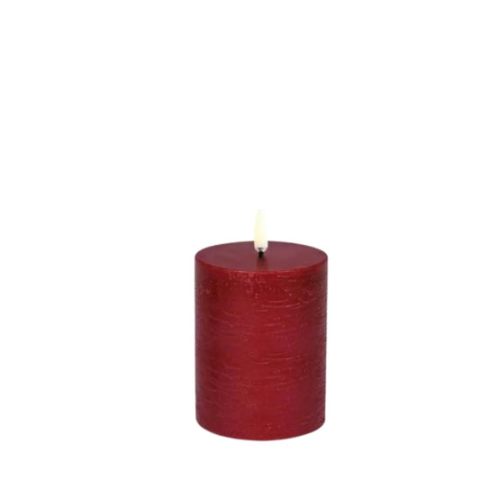 LED pillar candle, Carmine red, Rustic, 3 × 6"