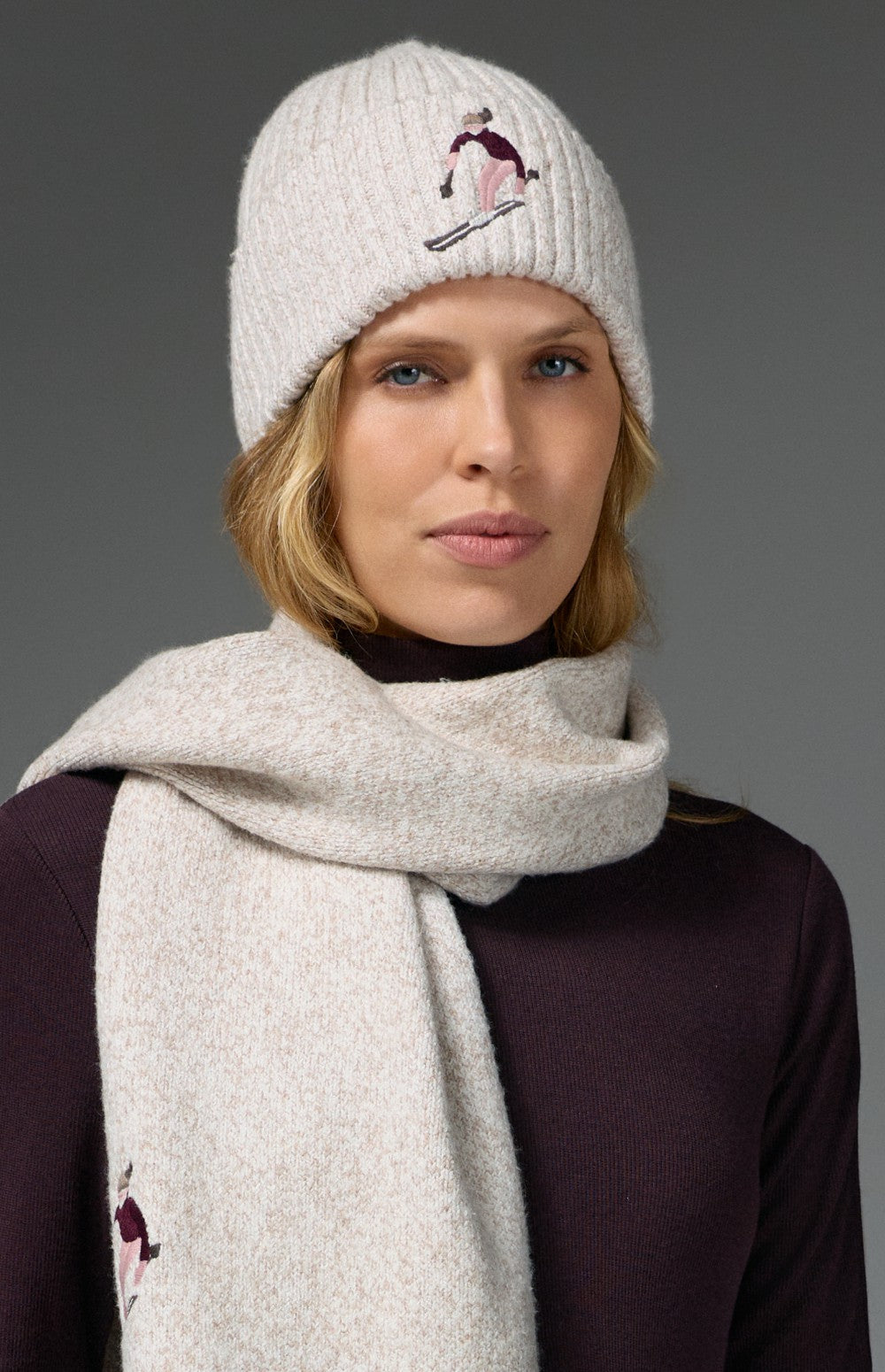 Embroidered Skier Beanie | Ivory